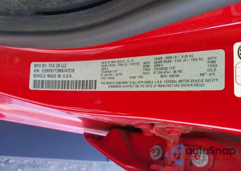 2021 Ram 1500 Big Horn 4X2 5'7 Box z USA, uszkodzony, nr VIN 1C6RREFT3MN747216